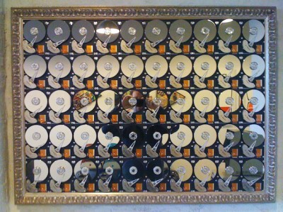 Artist Ryan McIntosh's piece from the main "Programmed" exhibit, made from hard drives, is called "Mirror, Mirror, on the Wall" (image courtesy www.cultofmac.com)