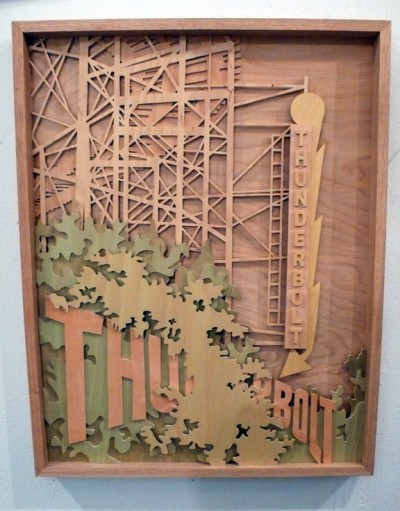 Part of La Familia, street art duo Thundercut exhibits this 3-D woodcut shadowbox (photo ©Steven P. Harrington)