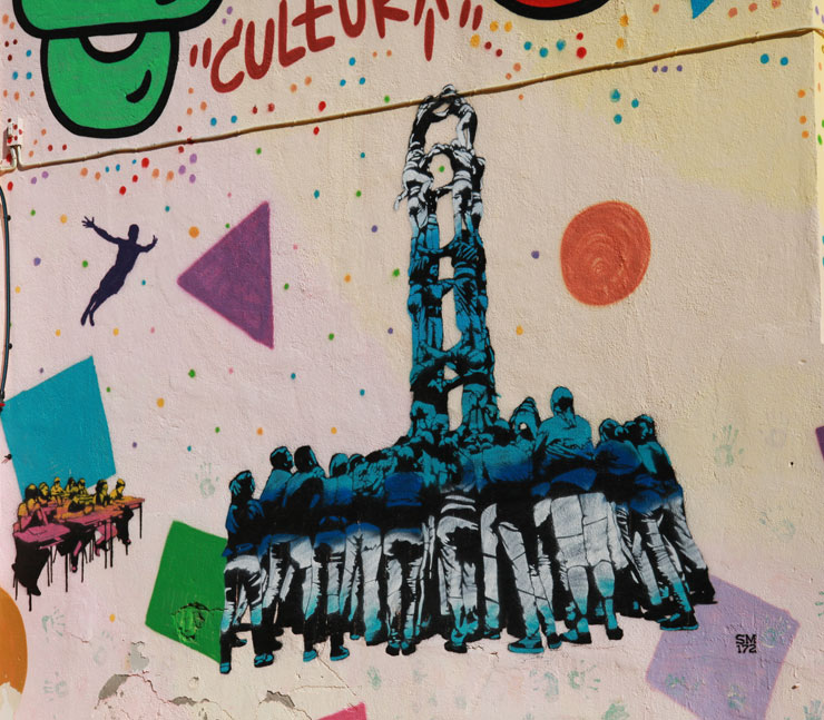 Castellers, Correfocs, and Stencil Art in Barcelona Streets